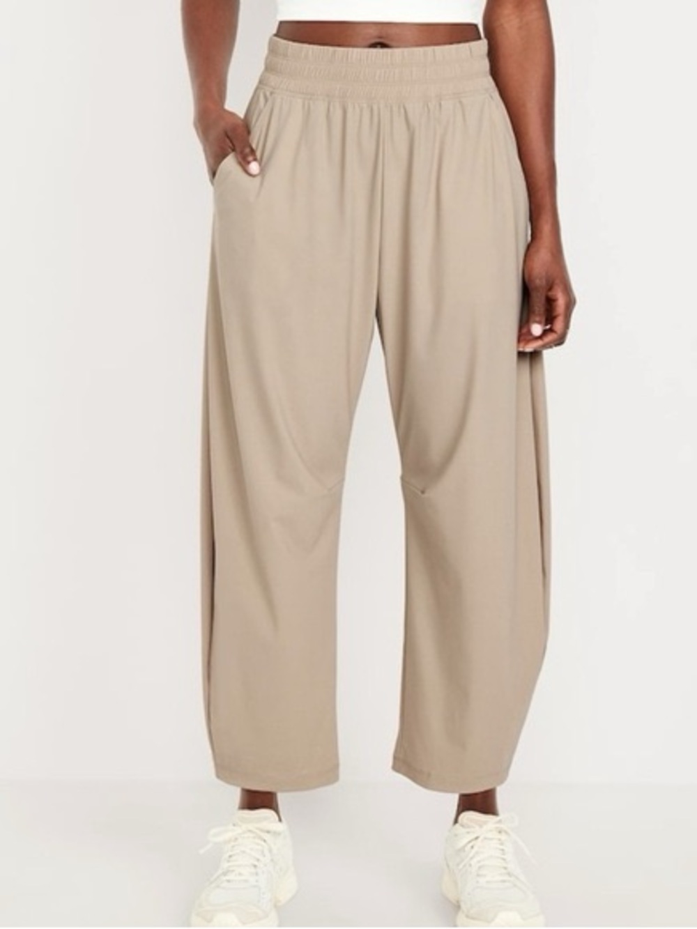 Old Navy Beige Wide-Leg Track Pants with Elastic Waist